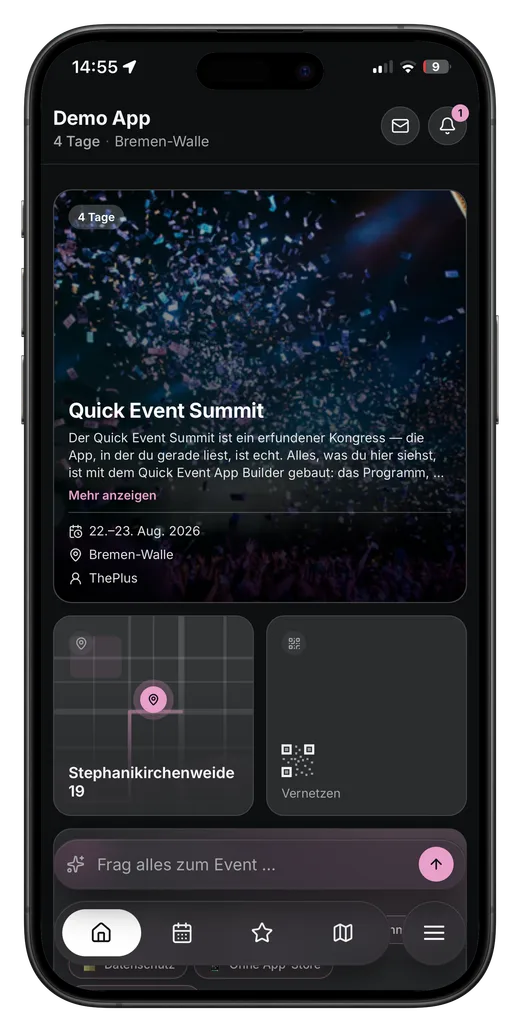 Startbildschirm der Event-App
