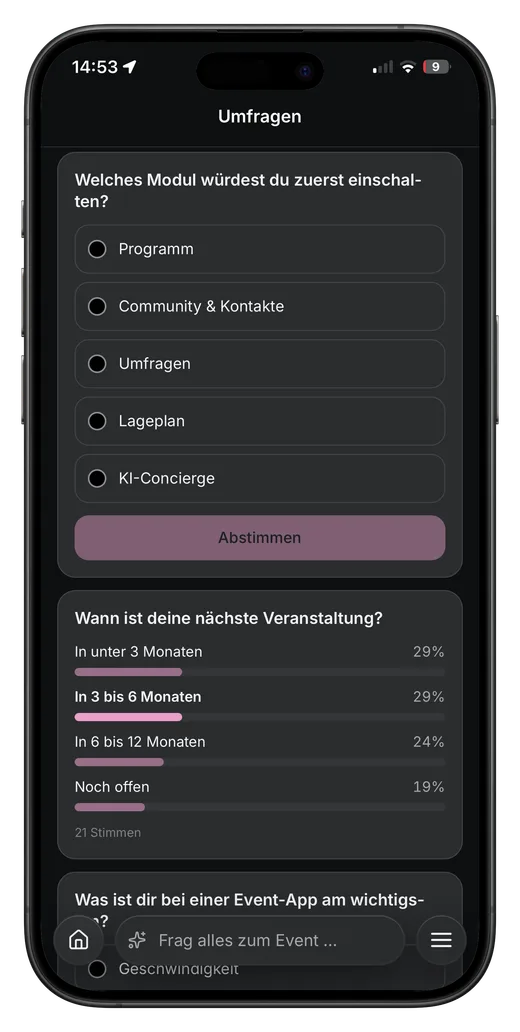Live-Umfrage mit Ergebnisbalken
